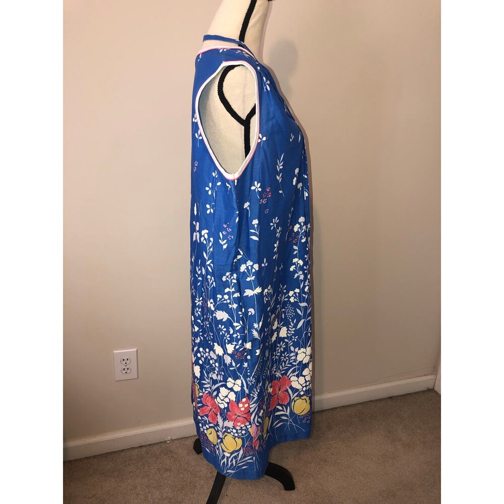 Vintage House Dress Komar Size XL Blue Floral Sleeveless Zip Front 60s 70s - Picture 5 of 10